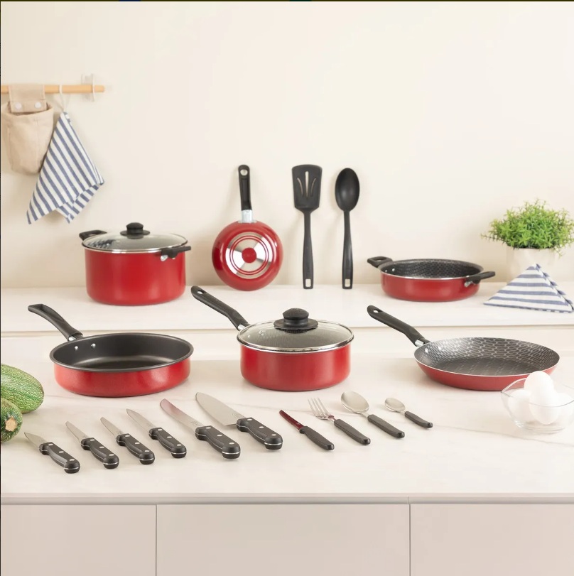 Batería De Cocina Ekco 32 Piezas Con Aluminio Antiadherente Color Rojo